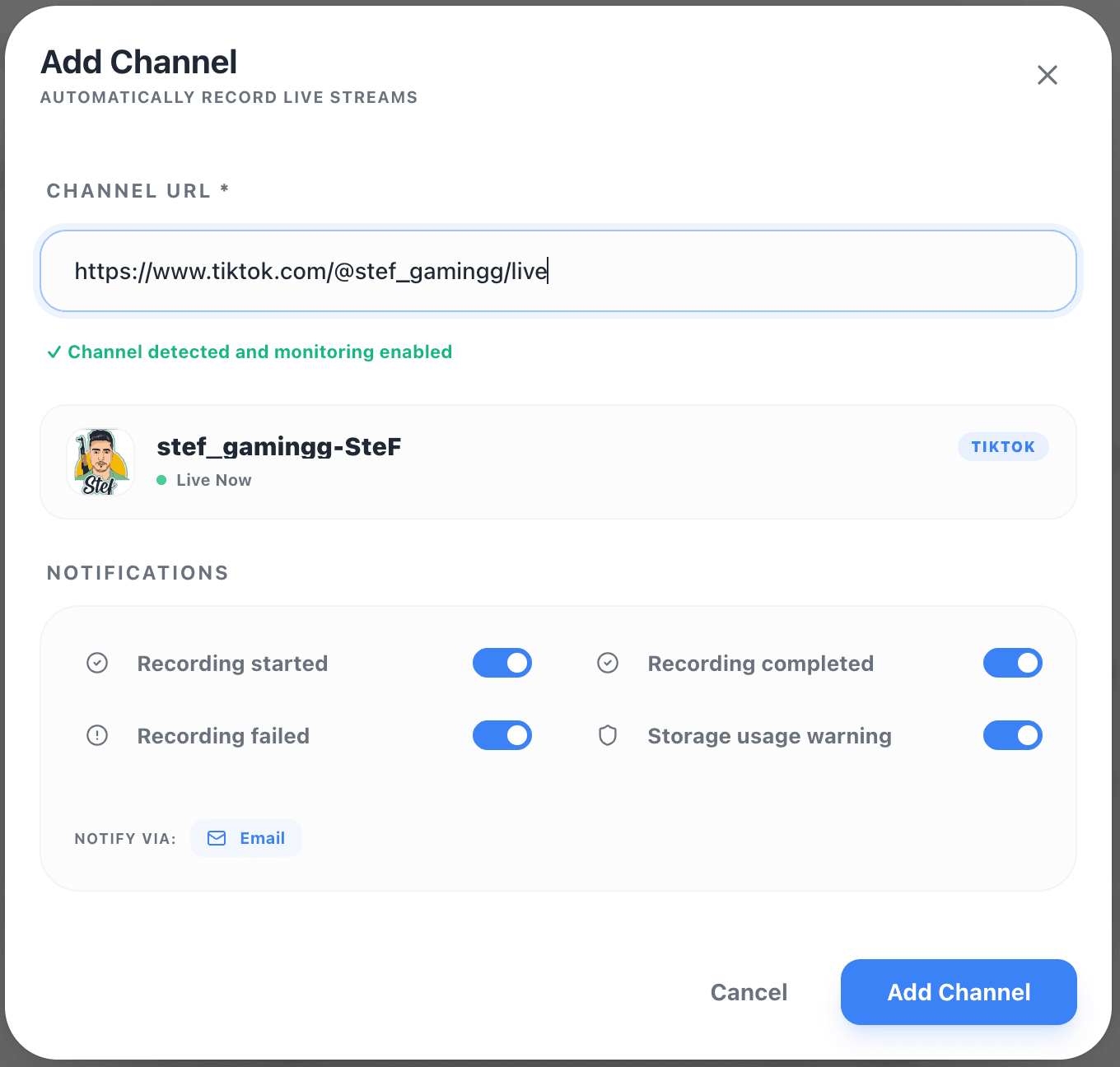 Step 2: Add a TikTok live room URL