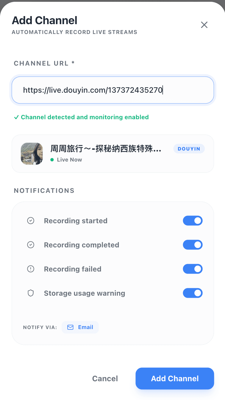 Step 2: Add the Douyin live room URL